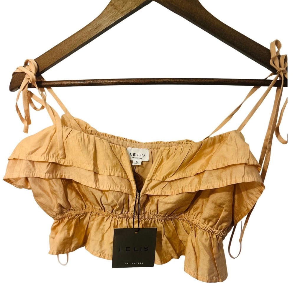 Le Lis Collection Boho Peach Apricot Ruffle Tie Shoulder Crop Top Cami M NWT